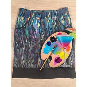 Kensie Girl Blue Purple Abstract Ikat Print Cotton Mini Skirt Size 2